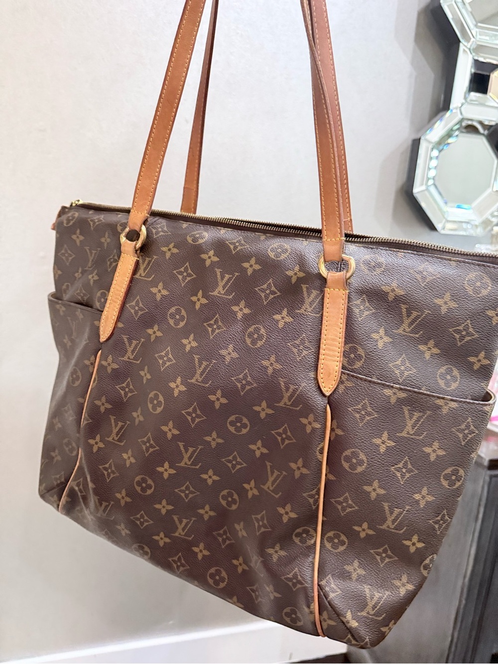 Louis Vuitton Monogram Canvas Tote with Natural Leather Trim